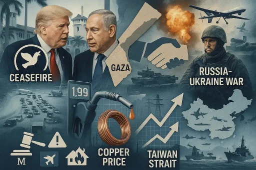 Hawk’s Tuesday Brief: Trump–Netanyahu test a Gaza ceasefire path; Kyiv rebuts Kremlin drone claim; storm snarls travel; copper spikes