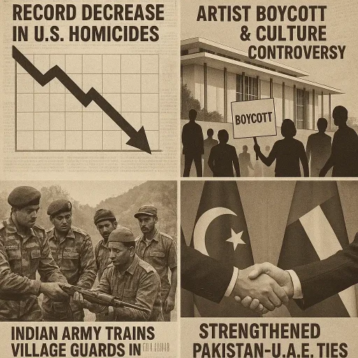 Hawk’s Wednesday Brief: Record U.S. homicide drop, artists boycott renamed Kennedy Center, India trains village guards, and Pakistan-UAE ties reaffirmed
