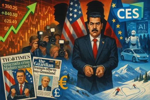 Hawk’s Tuesday Brief: Markets roar on Maduro seizure; UK papers bristle at Greenland talk; robots roll into CES; Swiss skiers honor fire victims