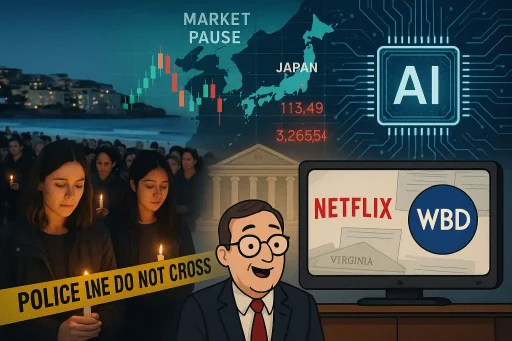 Hawk’s Monday Brief: Sydney festival shooting probe widens; Asia markets pause on weak Japan data; Oliver skewers Netflix–WBD; Va. AG sued; AI summit in focus