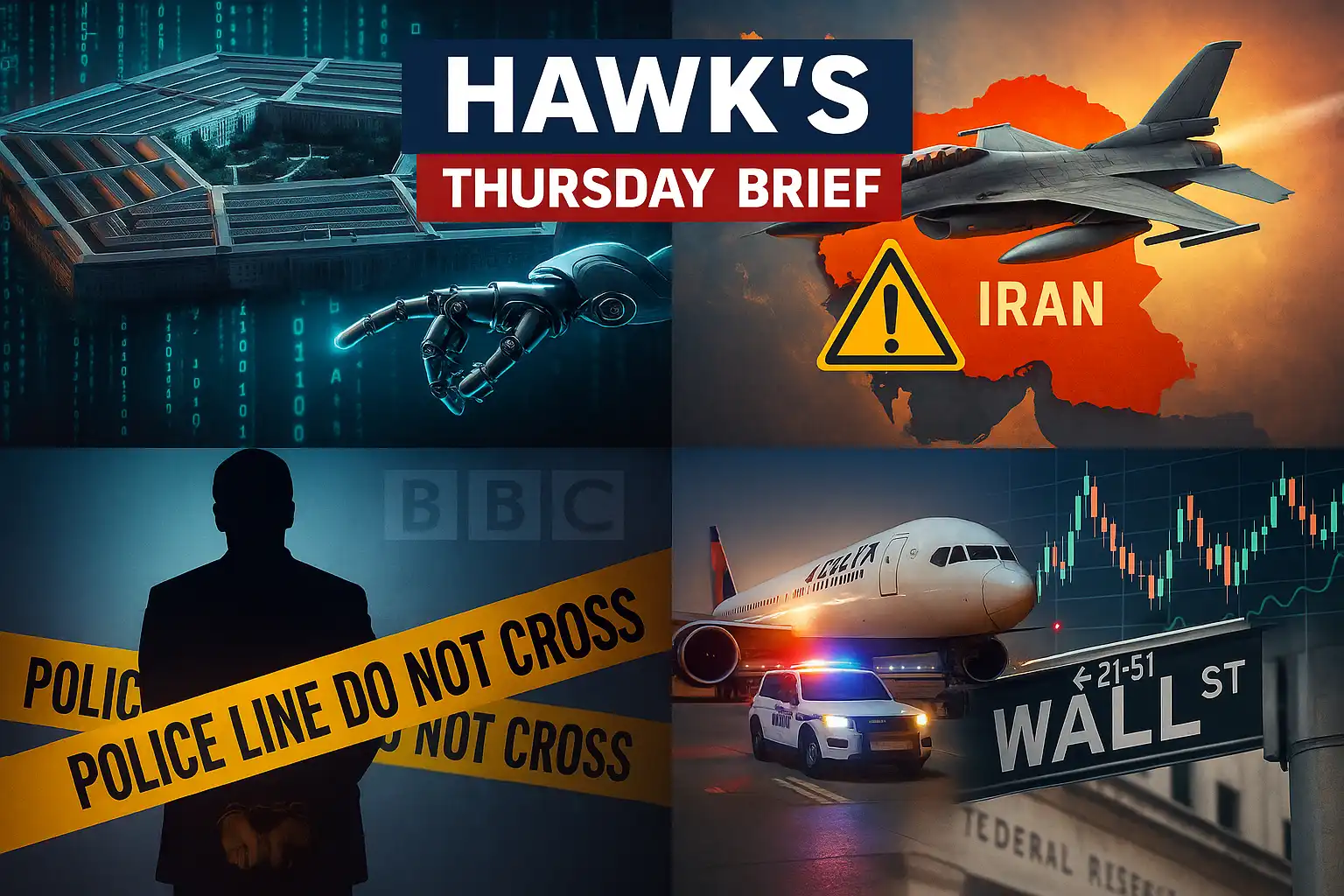 Hawk’s Thursday Brief: Pentagon’s A.I. clash, allies warn on Iran strikes, BBC says Andrew arrested, Houston cockpit scare, and Fed minutes jolt