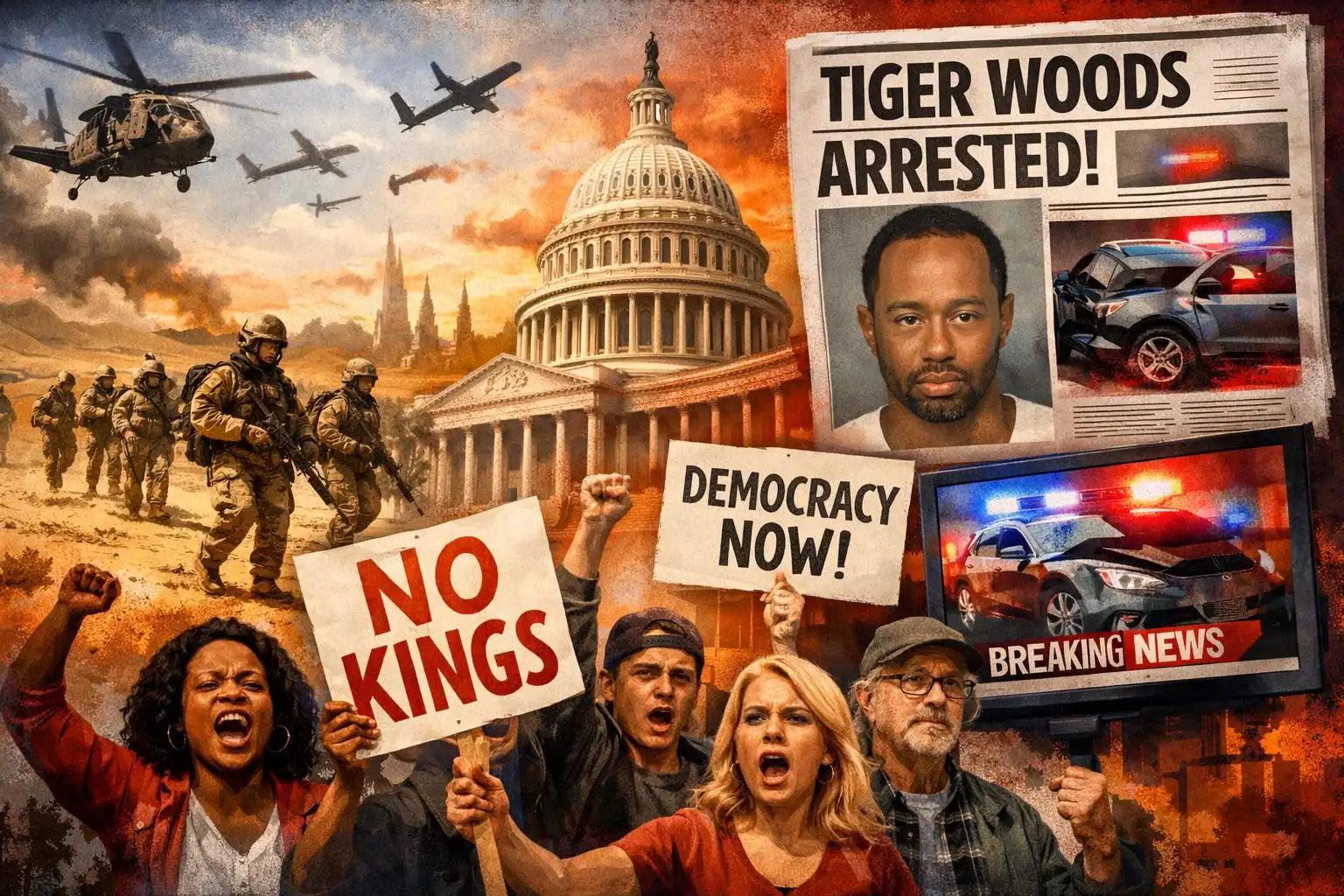 Hawk’s Sunday Brief: New U.S. casualties in Iran war, protests swell at home, and Tiger Woods arrested then released on bail