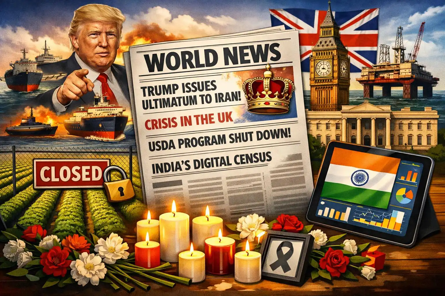 Hawk’s Sunday Brief: Trump’s Iran ultimatum, UK front pages fixate on Royals and energy, USDA axes land-access program, and a Brooklyn vigil