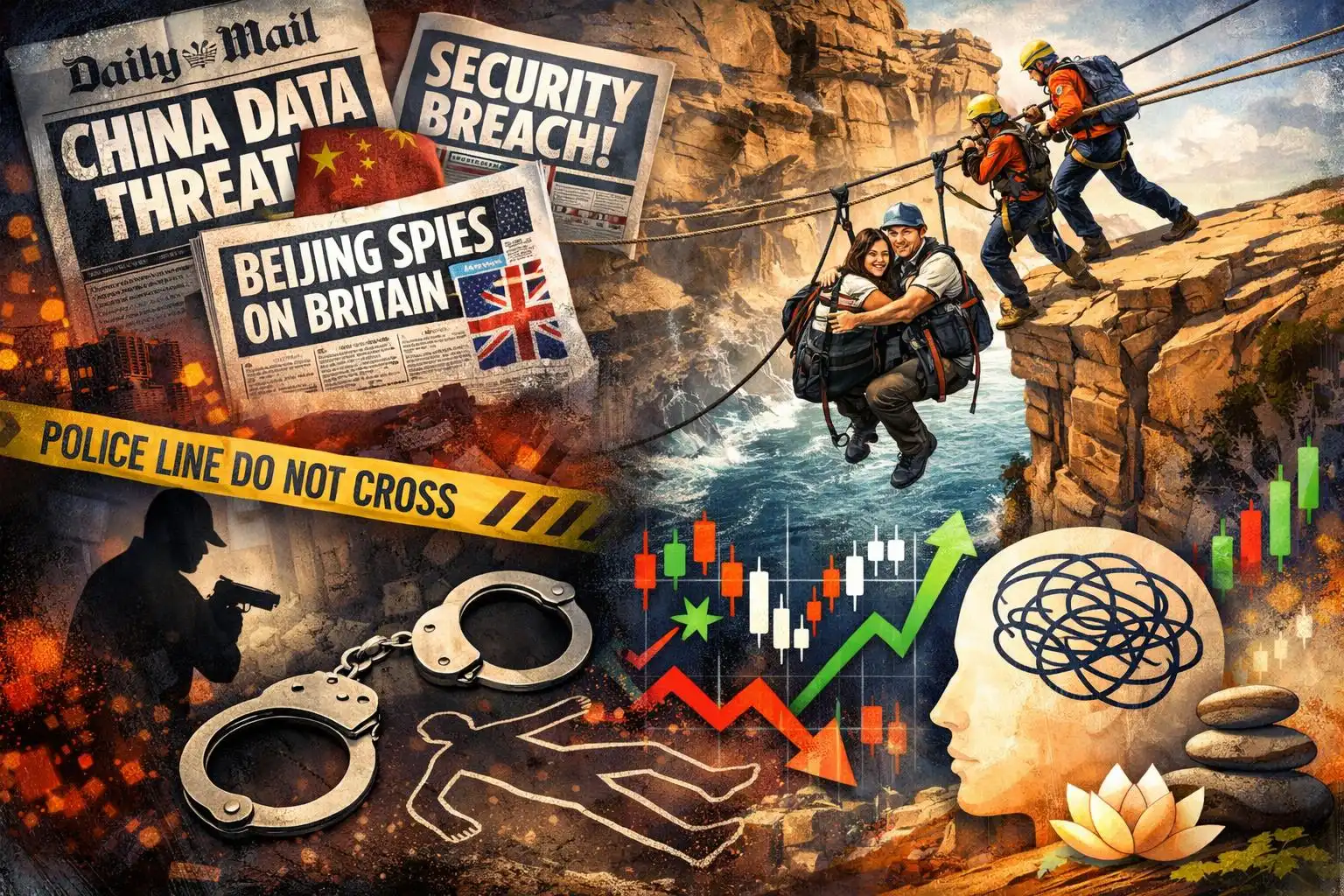 Hawk’s Friday Brief: UK papers warn on China data, Aussie cliff rescue, pastor murder‑for‑hire arrest, and pre‑market shake‑ups
