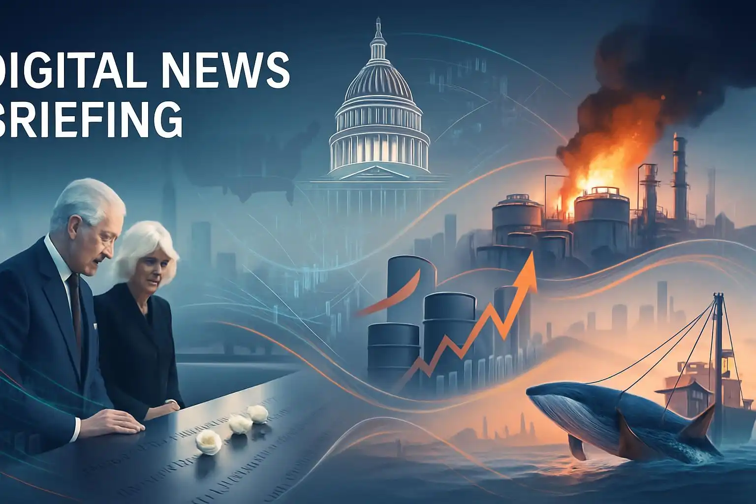 Hawk’s Thursday Brief: Charles threads the needle in NYC and on Capitol Hill; Iran blockade talk drags on; Ukraine hits Russian oil; UAE charts post‑OPEC path; markets eye Big Tech; Texas twister stuns